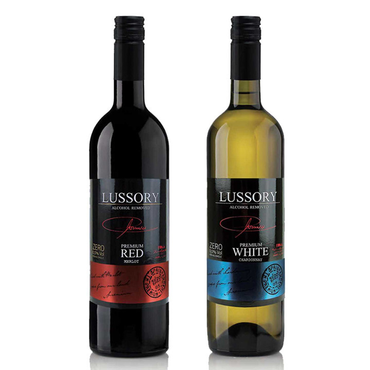 Lussory Premium Merlot & Chardonnay Non Alcoholic Wine Bundle 2 Pack (Spain)